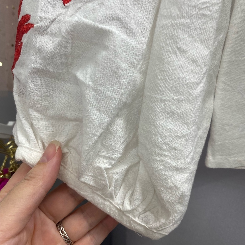Embroidered White and Red Women's Top - Picture 3 of 5